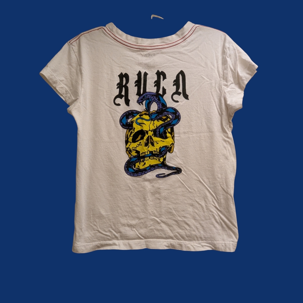 RVCA White Tee with Black Skull And Snake Graphic
